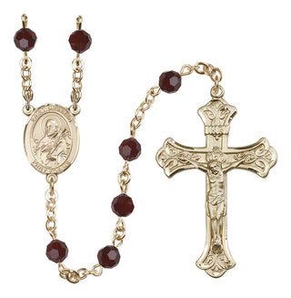 14 Karat Gold-Filled 6mm Austrian Crystal Saint Meinrad of Einsiedeln Rosary in Garnet