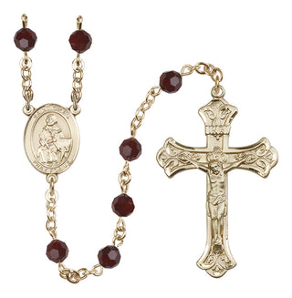 14 Karat Gold-Filled 6mm Austrian Crystal Saint Giles Rosary in Garnet
