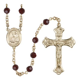 14 Karat Gold-Filled 6mm Austrian Crystal Saint John Licci Rosary in Garnet