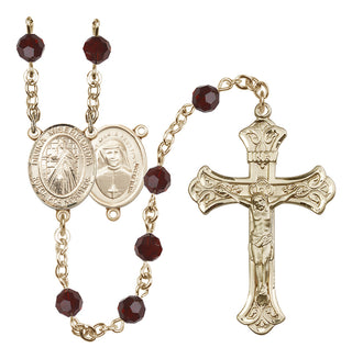 14 Karat Gold-Filled 6mm Austrian Crystal Divina Misericordia Rosary in Garnet