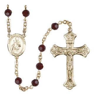 14 Karat Gold-Filled 6mm Austrian Crystal Saint Simon the Apostle Rosary in Garnet