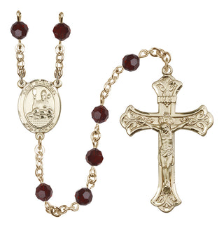 14 Karat Gold-Filled 6mm Austrian Crystal Saint Honorius of Amiens Rosary in Garnet