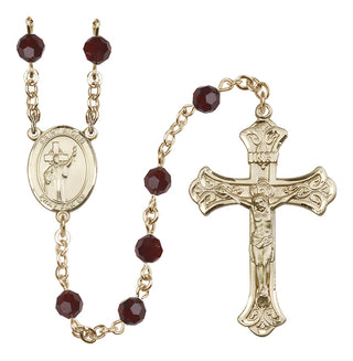14 Karat Gold-Filled 6mm Austrian Crystal Saint Aidan of Lindesfarne Rosary in Garnet