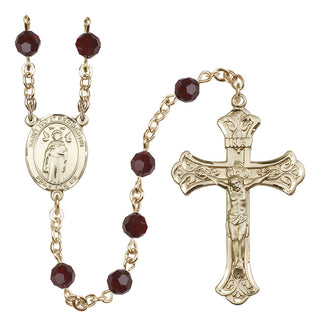 14 Karat Gold-Filled 6mm Austrian Crystal Saint Ivo of Kelmartin Rosary in Garnet