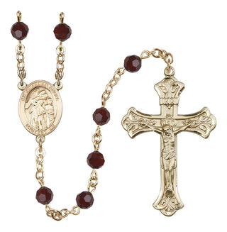 14 Karat Gold-Filled 6mm Austrian Crystal Guardian Angel w/Children Rosary in Garnet