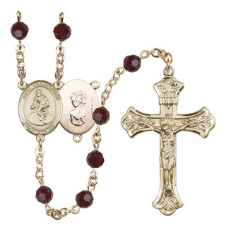 14 Karat Gold-Filled 6mm Austrian Crystal Saint Christopher/Wrestling Rosary in Garnet