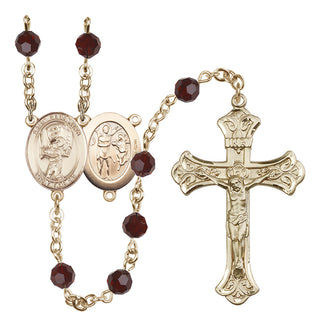 14 Karat Gold-Filled 6mm Austrian Crystal Saint Sebastian / Baseball Rosary in Garnet