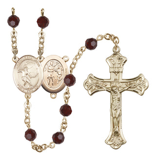 14 Karat Gold-Filled 6mm Austrian Crystal Saint Sebastian / Soccer Rosary in Garnet