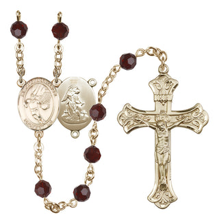 14 Karat Gold-Filled 6mm Austrian Crystal Guardian Angel/Basketball Rosary in Garnet