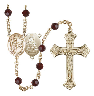 14 Karat Gold-Filled 6mm Austrian Crystal Guardian Angel/Golf Rosary in Garnet