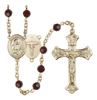 14 Karat Gold 6mm Austrian Crystal Saint Camillus of Lellis / Nurse Rosary in Garnet
