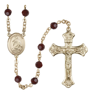 14 Karat Gold 6mm Austrian Crystal Saint Charles Borromeo Rosary in Garnet