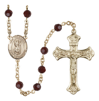 14 Karat Gold 6mm Austrian Crystal San Cristobal Rosary in Garnet