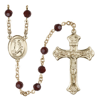 14 Karat Gold 6mm Austrian Crystal Saint Dominic de Guzman Rosary in Garnet