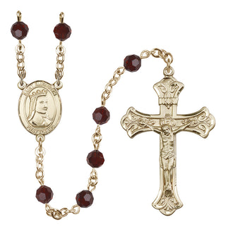 14 Karat Gold 6mm Austrian Crystal Saint Elizabeth of Hungary Rosary in Garnet