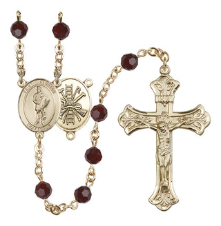 14 Karat Gold 6mm Austrian Crystal Saint Florian/Firefighter Rosary in Garnet