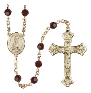 14 Karat Gold 6mm Austrian Crystal Saint Henry II Rosary in Garnet