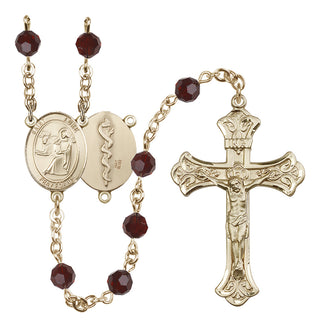 14 Karat Gold 6mm Austrian Crystal Saint Luke the Apostle / Doctor Rosary in Garnet