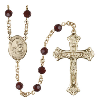 14 Karat Gold 6mm Austrian Crystal Saint Thomas Aquinas Rosary in Garnet