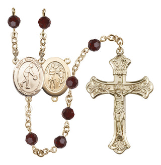 14 Karat Gold 6mm Austrian Crystal Saint Sebastian/Basketball Rosary in Garnet