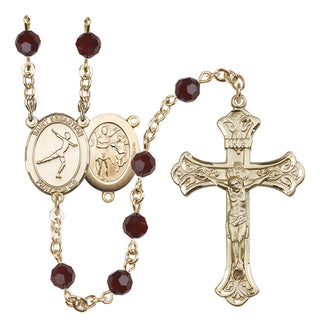 14 Karat Gold 6mm Austrian Crystal Saint Sebastian/Figure Skating Rosary in Garnet