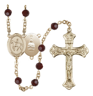 14 Karat Gold 6mm Austrian Crystal Saint Kateri/Equestrian Rosary in Garnet