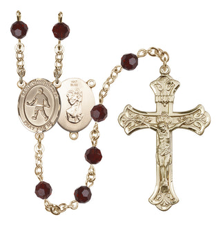 14 Karat Gold 6mm Austrian Crystal Saint Christopher / Field Hockey Rosary in Garnet