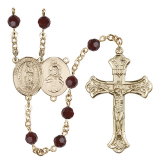 14 Karat Gold 6mm Austrian Crystal Our Lady of Guadalupe Rosary in Garnet