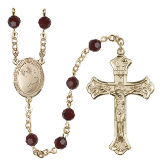 14 Karat Gold 6mm Austrian Crystal Footprints / Cross Rosary in Garnet