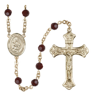 14 Karat Gold 6mm Austrian Crystal Virgen del Carmen Rosary in Garnet