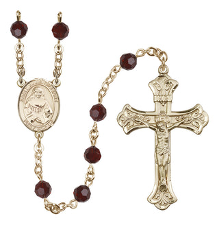14 Karat Gold 6mm Austrian Crystal Saint Julia Billiart Rosary in Garnet