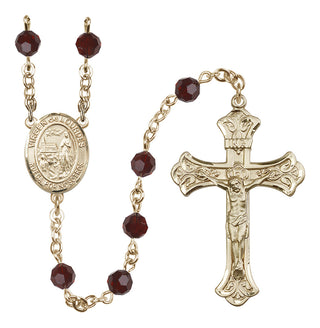 14 Karat Gold 6mm Austrian Crystal Virgen del Lourdes Rosary in Garnet