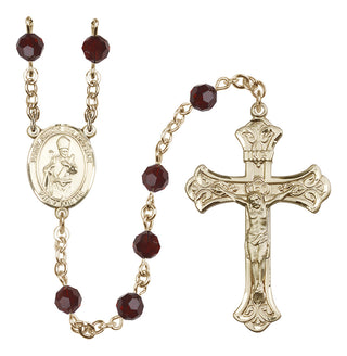 14 Karat Gold 6mm Austrian Crystal Saint Simon the Apostle Rosary in Garnet