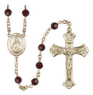 14 Karat Gold 6mm Austrian Crystal Saint Gerald Rosary in Garnet