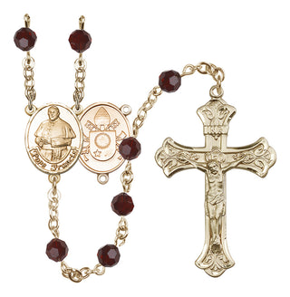 14 Karat Gold 6mm Austrian Crystal Pope Francis Rosary in Garnet