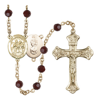 14 Karat Gold 6mm Austrian Crystal Saint Christopher / Choir Rosary in Garnet