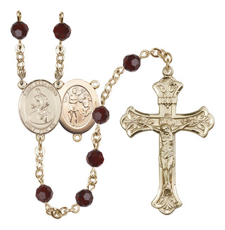 14 Karat Gold 6mm Austrian Crystal Saint Sebastian/Wrestling Rosary in Garnet
