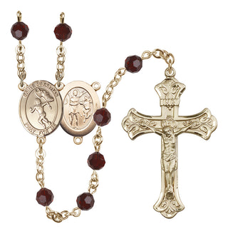 14 Karat Gold 6mm Austrian Crystal Saint Sebastian /Track&Field-Women Rosary in Garnet