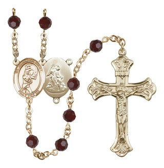 14 Karat Gold 6mm Austrian Crystal Guardian Angel/Softball Rosary in Garnet
