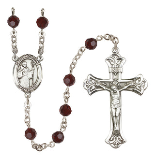 Sterling Silver 6mm Austrian Crystal Saint Augustine Rosary in Garnet