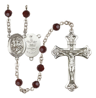 Sterling Silver 6mm Austrian Crystal Saint George / Army Rosary in Garnet