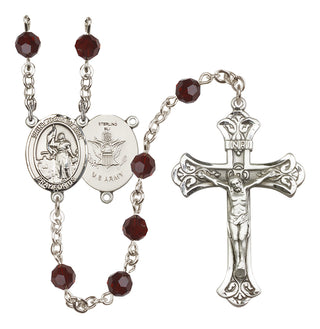 Sterling Silver 6mm Austrian Crystal Saint Joan of Arc / Army Rosary in Garnet