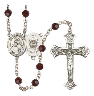 Sterling Silver 6mm Austrian Crystal Saint Joan of Arc /Coast Guard Rosary in Garnet