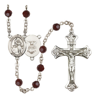 Sterling Silver 6mm Austrian Crystal Saint Joan of Arc / Navy Rosary in Garnet