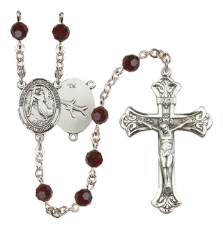Sterling Silver 6mm Austrian Crystal Saint Joseph of Cupertino Rosary in Garnet