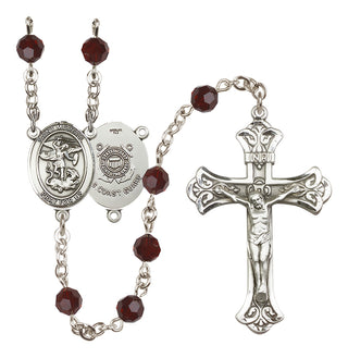 Sterling Silver 6mm Austrian Crystal Saint Michael / Coast Guard Rosary in Garnet