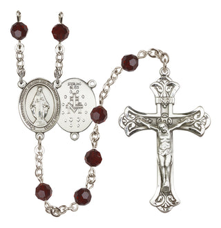 Sterling Silver 6mm Austrian Crystal Miraculous Rosary in Garnet