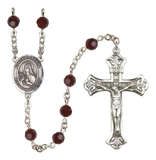 Sterling Silver 6mm Austrian Crystal Santa Teresita Rosary in Garnet