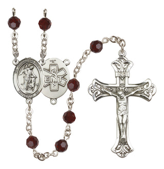 Sterling Silver 6mm Austrian Crystal Guardian Angel / EMT Rosary in Garnet