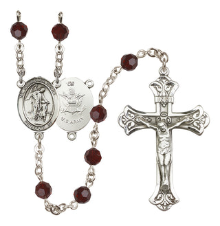 Sterling Silver 6mm Austrian Crystal Guardian Angel / Army Rosary in Garnet